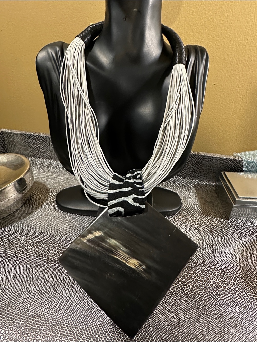 Statement Black and White Multi-Strand Necklace